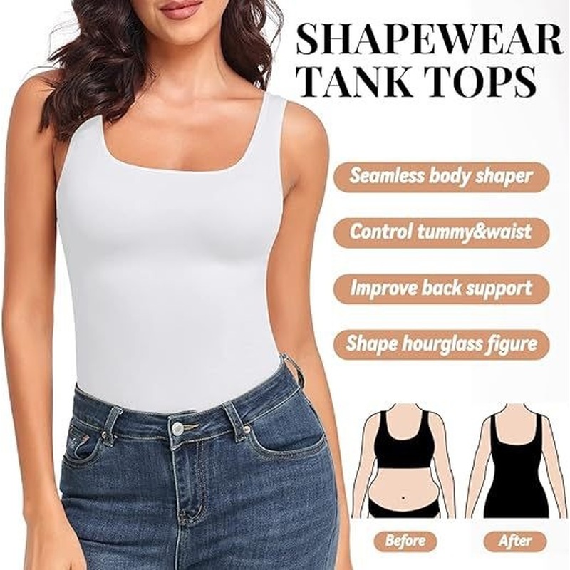 여성용 심리스 스퀘어넥 압박 셰이프웨어 탱크탑, 일상복 - Shapewear Bodysuit Firm 리뷰 및 가격